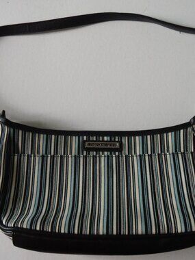 LONGABERGER PURSE Blue/white/black pin-striped design MANY STORAGE SECTIONS
